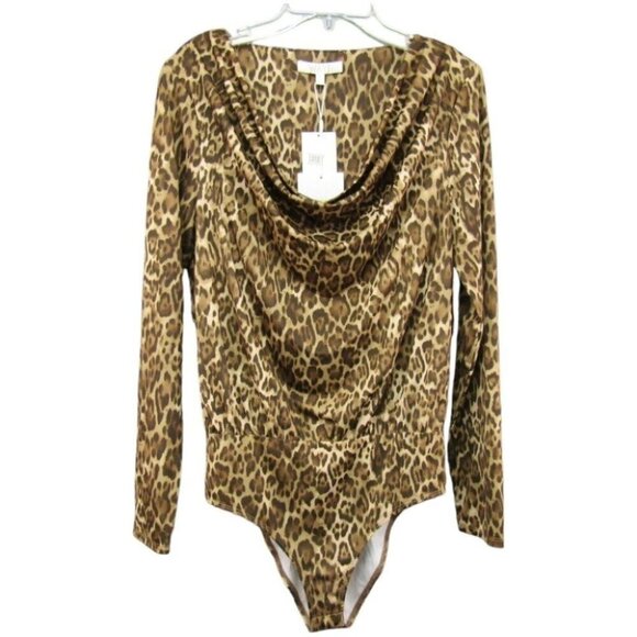 WAYF Solano Leopard Print Bodysuit Top Size S Cowl Neck Long Sleeve New Tags - Picture 1 of 10